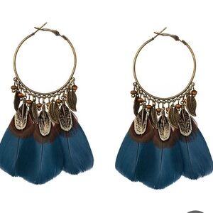 Boho Hoop Feather Tassel Drop Fashion Earrings